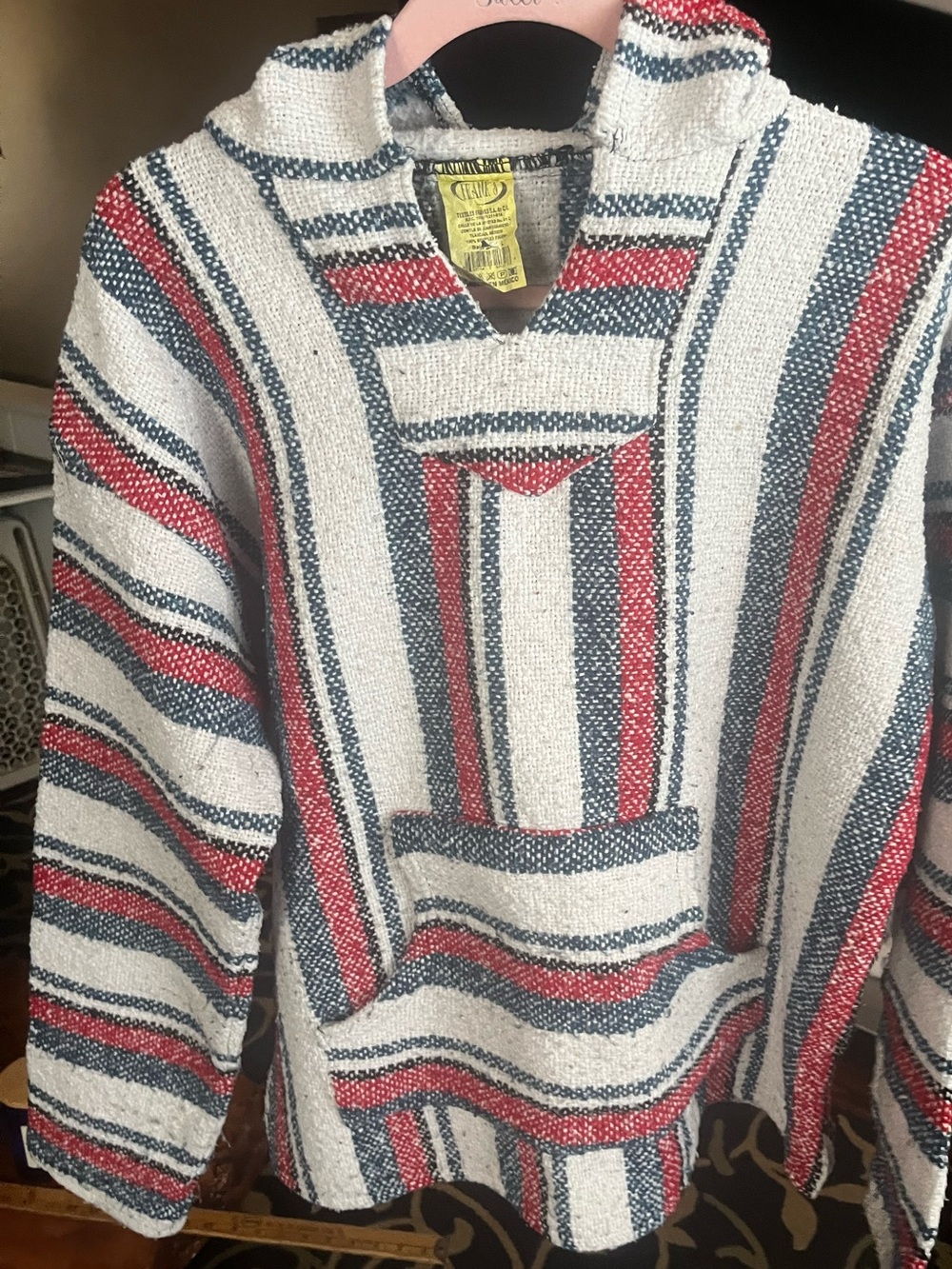 Baja Hoodie Sweater - Red, White & Blue Stripes Large